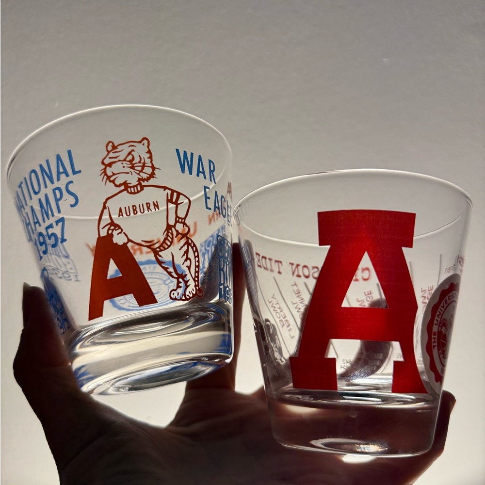 Auburn Football Vintage Glass Set with Red Accents - 1957 Championship Crimson